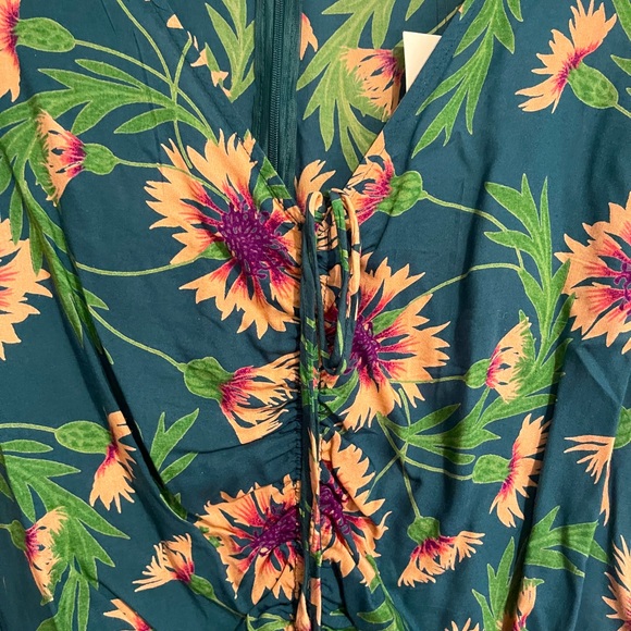 NWT - Urban Outfitters Green Floral Drawstring Ruched Mini Dress Size XL - Picture 4 of 10